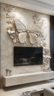 奢华蝴蝶浮雕电视背景墙