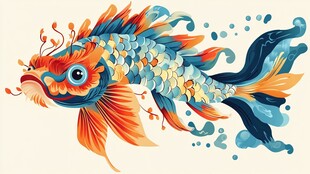 国潮风彩色锦鲤插画