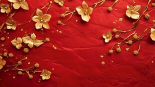 红底金花朵浪漫装饰画面