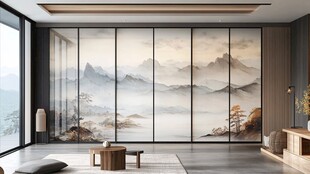 中式山水屏风雅致客厅
