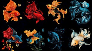 多彩金鱼插画 灵动之美