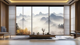中式客厅 山水窗景意境美