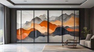 现代客厅的山水艺术屏风