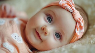 可爱萌娃戴花饰甜笑