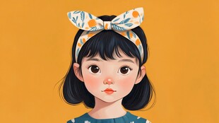 头戴蝴蝶结的可爱小女孩