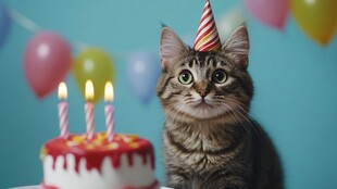 戴帽小猫庆生超萌瞬间