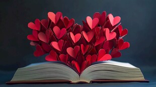 书中绽放的爱心浪漫图景