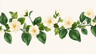 茉莉花绿叶手绘花卉边框