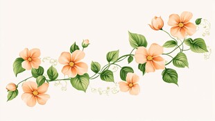 橙色花卉绿叶边框插画