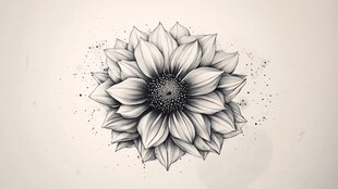 黑白手绘向日葵花卉图案