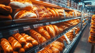 超市内琳琅满目的烘焙面包