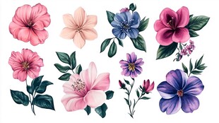 多彩手绘花卉图案集合