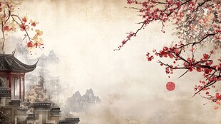 古风中式亭台楼阁梅花景