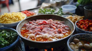 热气腾腾的美味火锅食材
