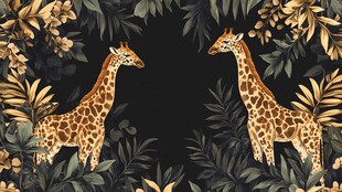 双长颈鹿的丛林花卉图景