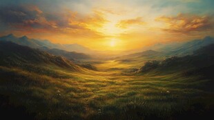 草原日出壮丽自然景观