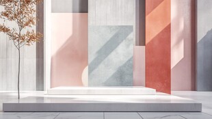 简约几何墙面与植物场景