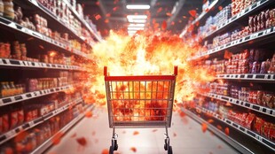 超市中燃烧的购物车场景