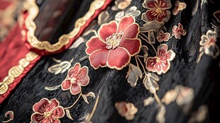 中式刺绣华服花卉细节