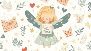 可爱小天使与浪漫元素图案