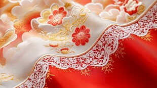 中式刺绣红白色精美织物