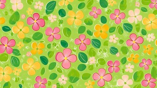 清新花卉绿叶无缝背景图