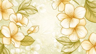 淡黄色花卉与绿叶背景图