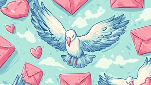 飞翔鸽子与爱心信封图案