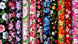 多彩花卉图案布料展示