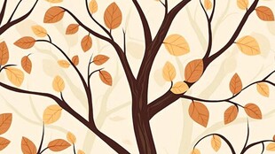 秋日树枝树叶插画