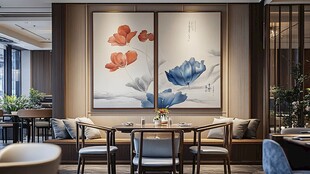中式餐厅雅致花卉装饰场景
