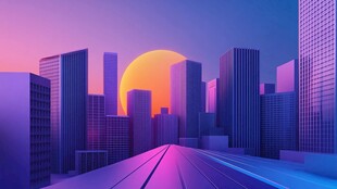 未来都市夕阳下的科幻景象