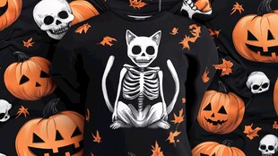 黑猫骷髅万圣节服饰图案