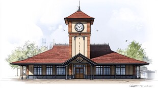 复古钟楼风格建筑效果图