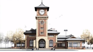 复古钟楼火车站建筑外观