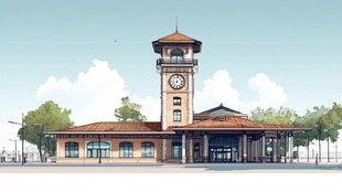 复古钟楼风格的车站建筑