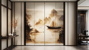 中式山水壁画装饰的雅致空间