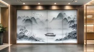 中式山水意境玄关背景墙