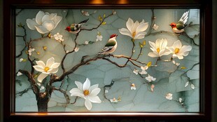 玉兰花枝上的灵动鸟儿