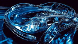 蓝色透明汽车结构展示图