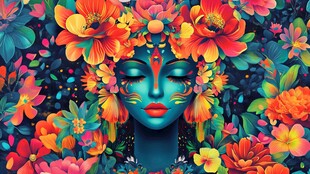 花饰蓝颜女子梦幻插画
