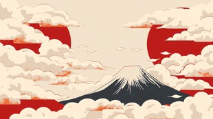 富士山云海红日美景
