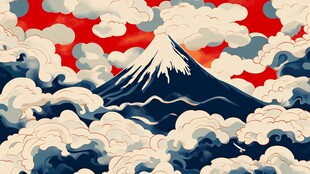 富士山云海红空壮丽景象