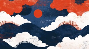 日式云海红日插画风格图