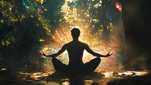 冥想者于奇幻光影中入定