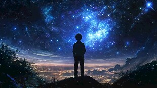 少年仰望璀璨星空