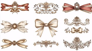 复古精美蝴蝶结与装饰纹样