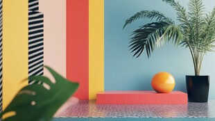 多彩墙面与绿植装饰场景