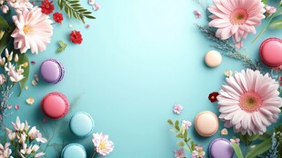 清新花卉与马卡龙装饰画面