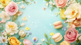 浪漫花卉与马卡龙的清新组合